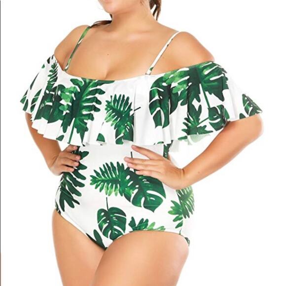 Ruffled Flounce Off Shoulder One Piece Swimsuit - Picture 1 of 6